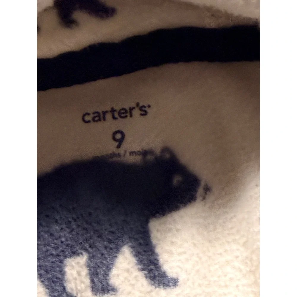 Carters Baby Boys Fleece Hooded Bear Print Romper Navy Cream 9 Months